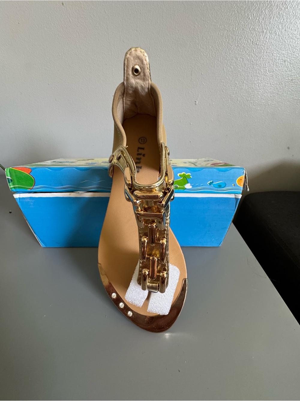 Link Gold Metallic T-Strap Women's Sandal